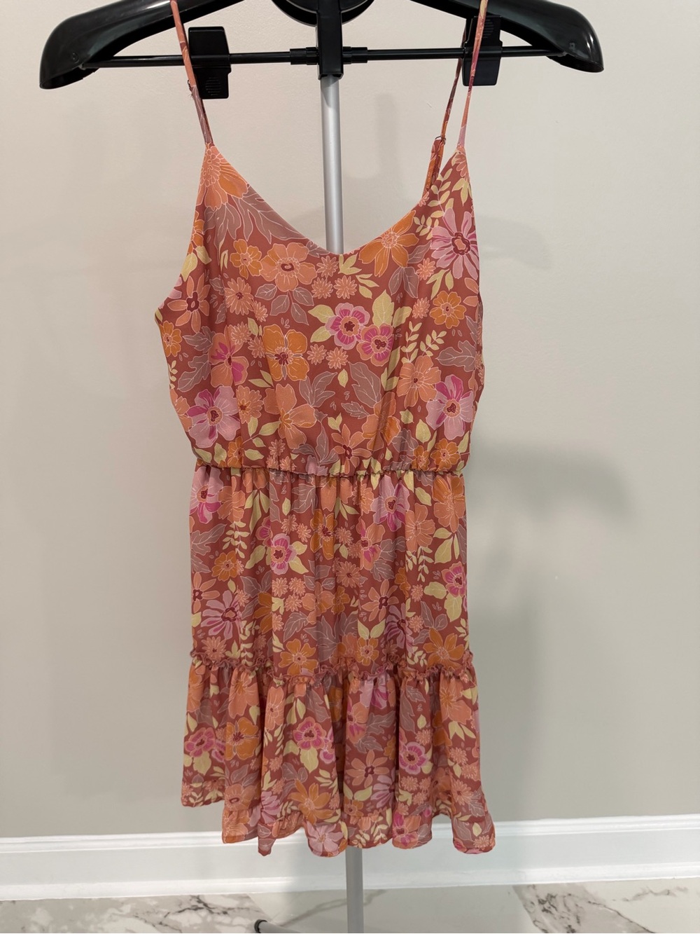 Altar'd State Pink and Orange Floral Spaghetti Strap Dress